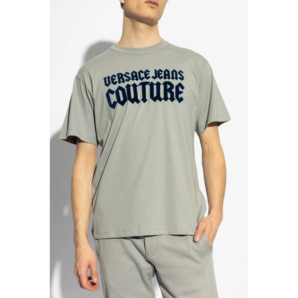 Versace Jeans Couture T-shirt met fluwelen logo Gray Heren