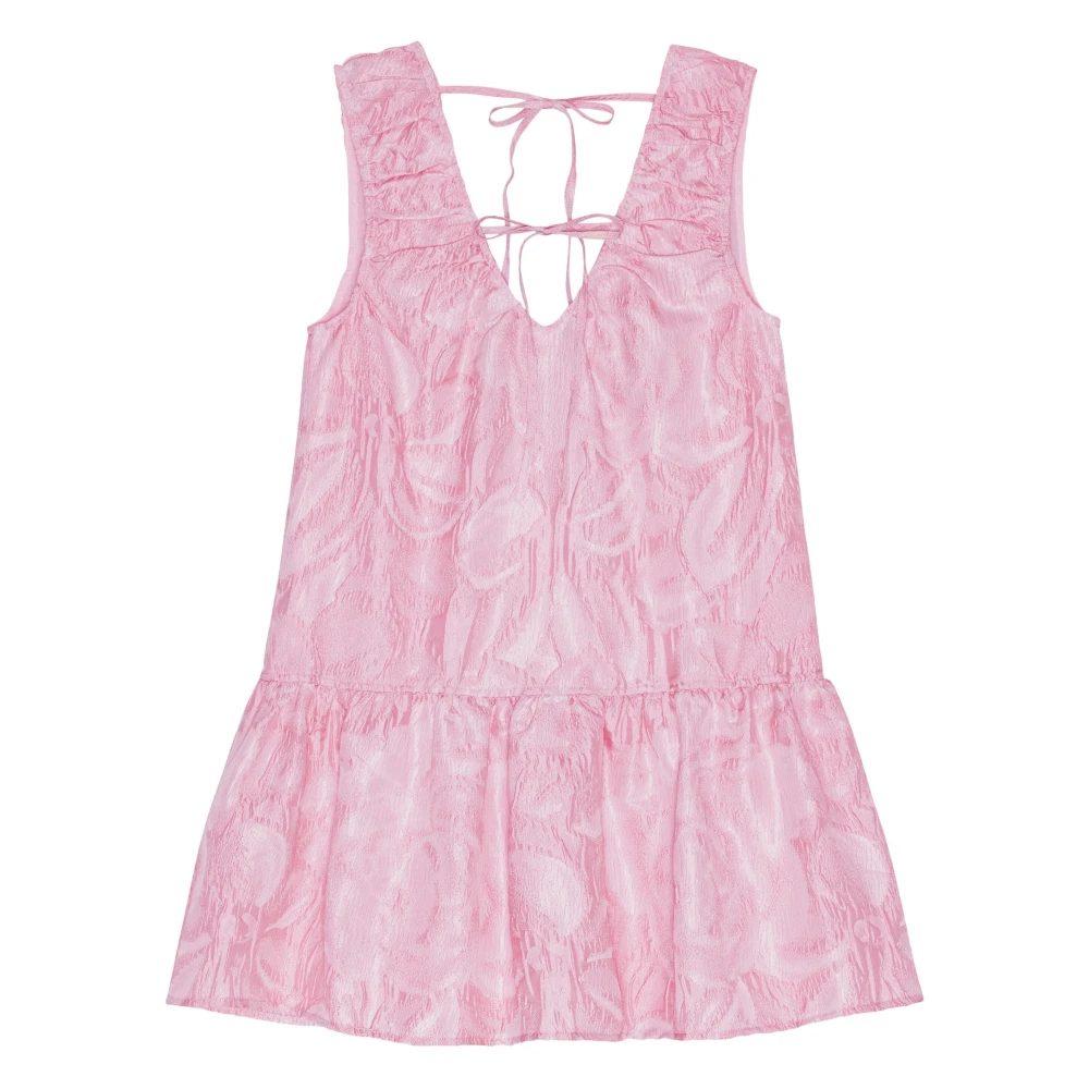 Ganni Roze V-hals Jurk met Striksluiting Pink Dames