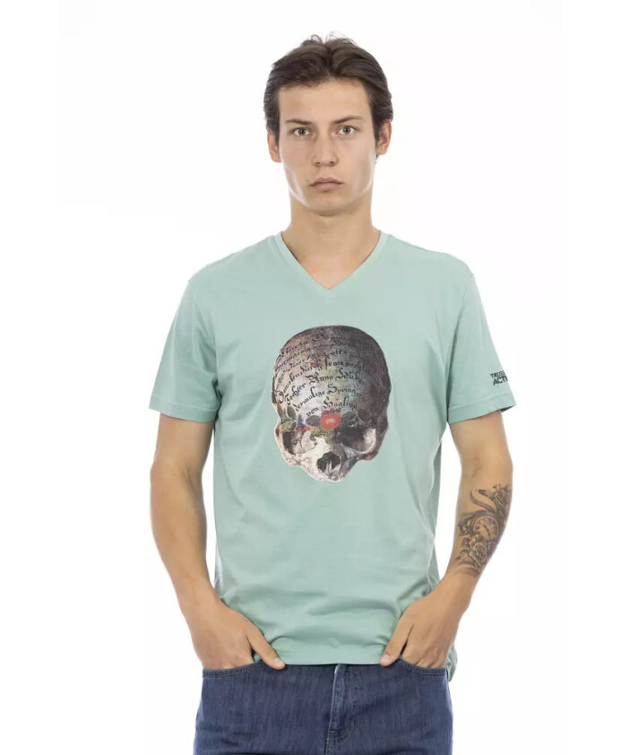 t-shirt-homme-en-coton-vert-a-col-en-v