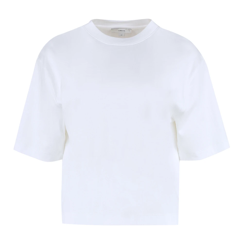 Vince Geribbelde Crew-Neck Katoenen T-Shirt White Dames