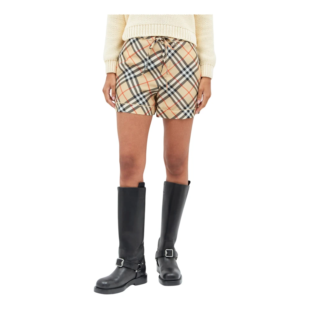 Burberry Women's Beige Silk Check Drawstring Shorts - Short Shorts - 2XS - Shorts