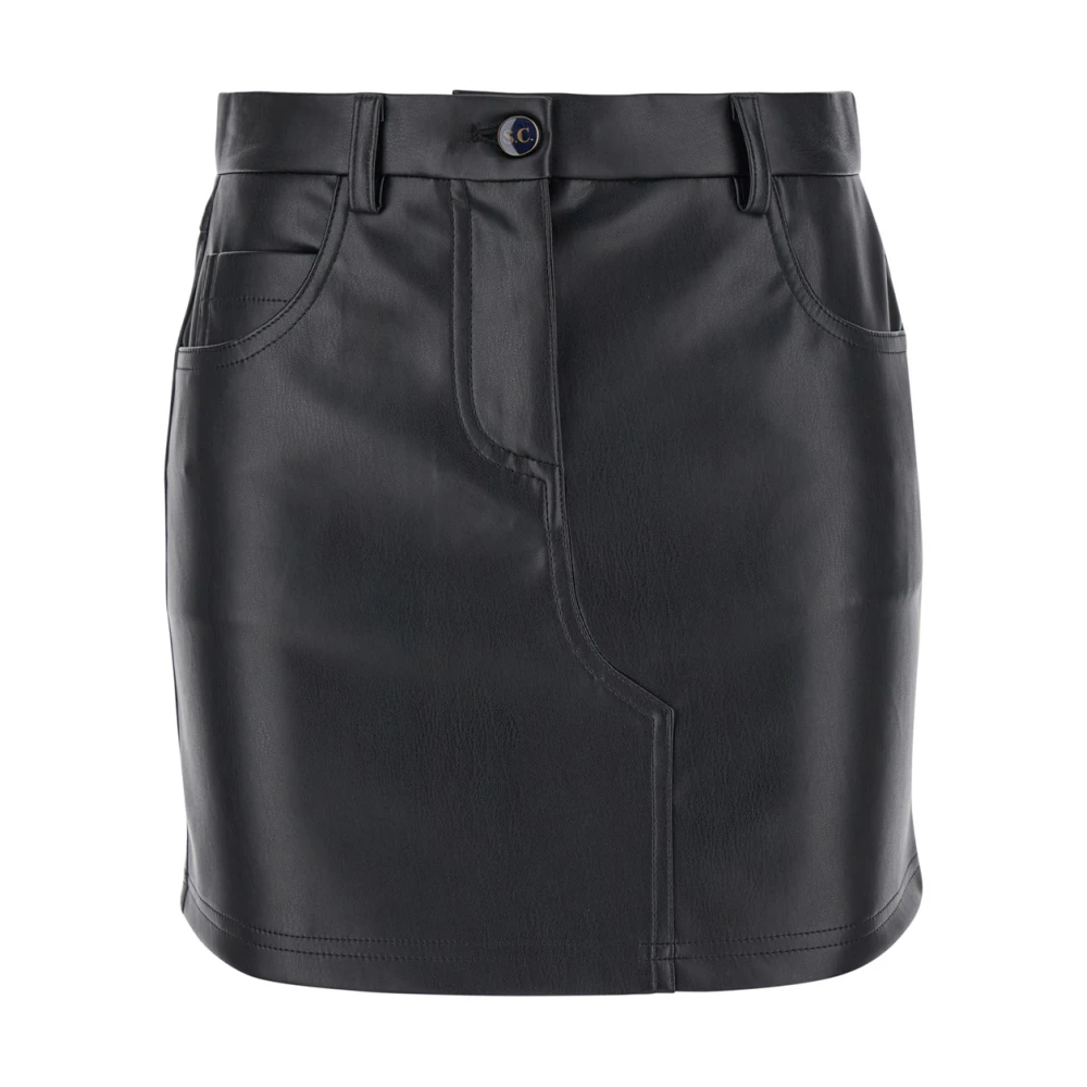 Semicouture Zwarte Eco Leren Mini Rok Black Dames