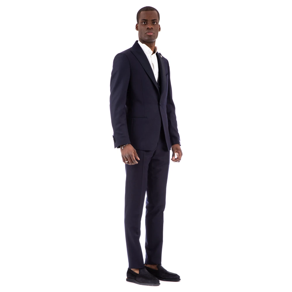 Lardini Blauwe ceremoniejurk met contrasterende revers en gevoerde knopen Blue Heren
