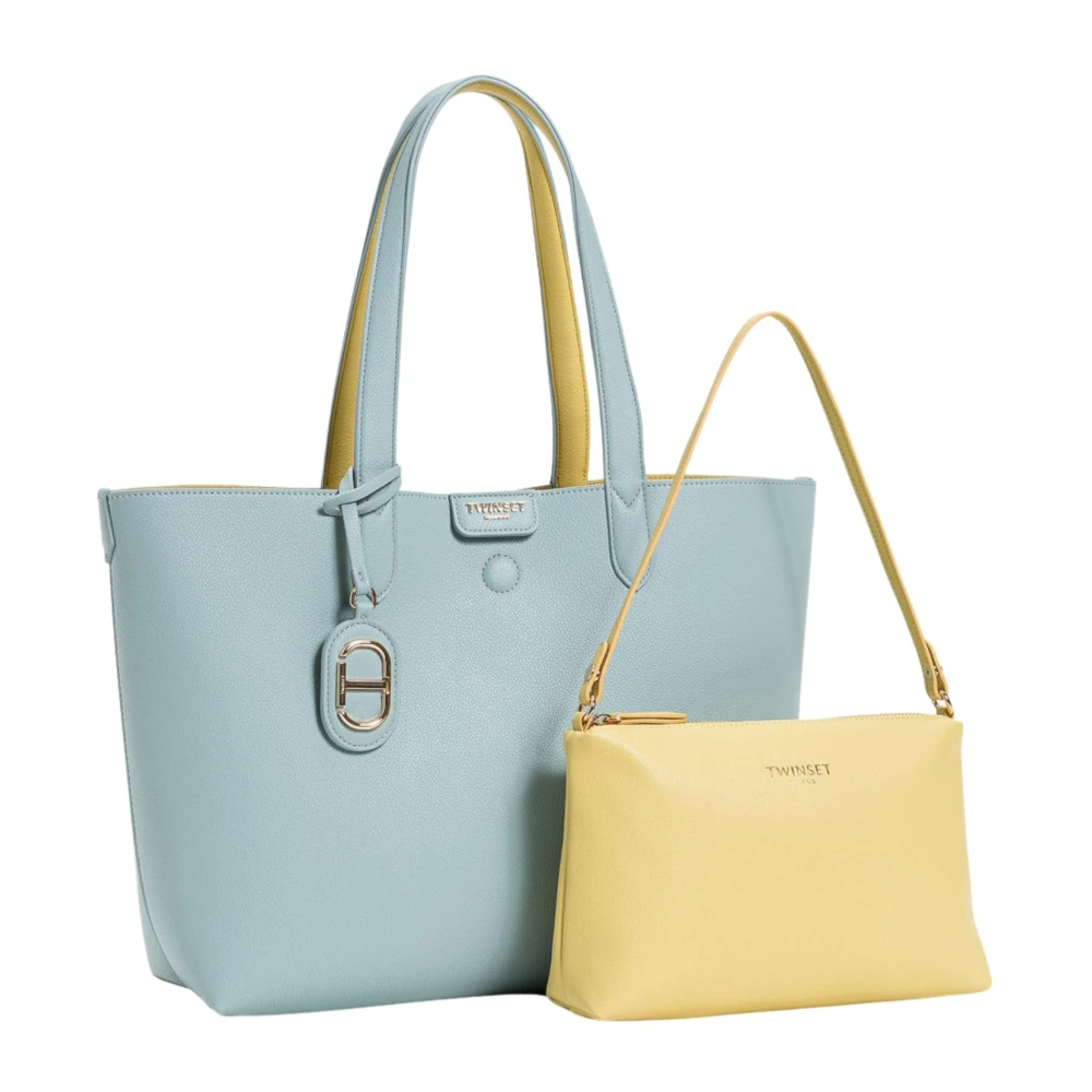 Twinset Omkeerbare Tote Tas met Metalen Logo Blue Dames