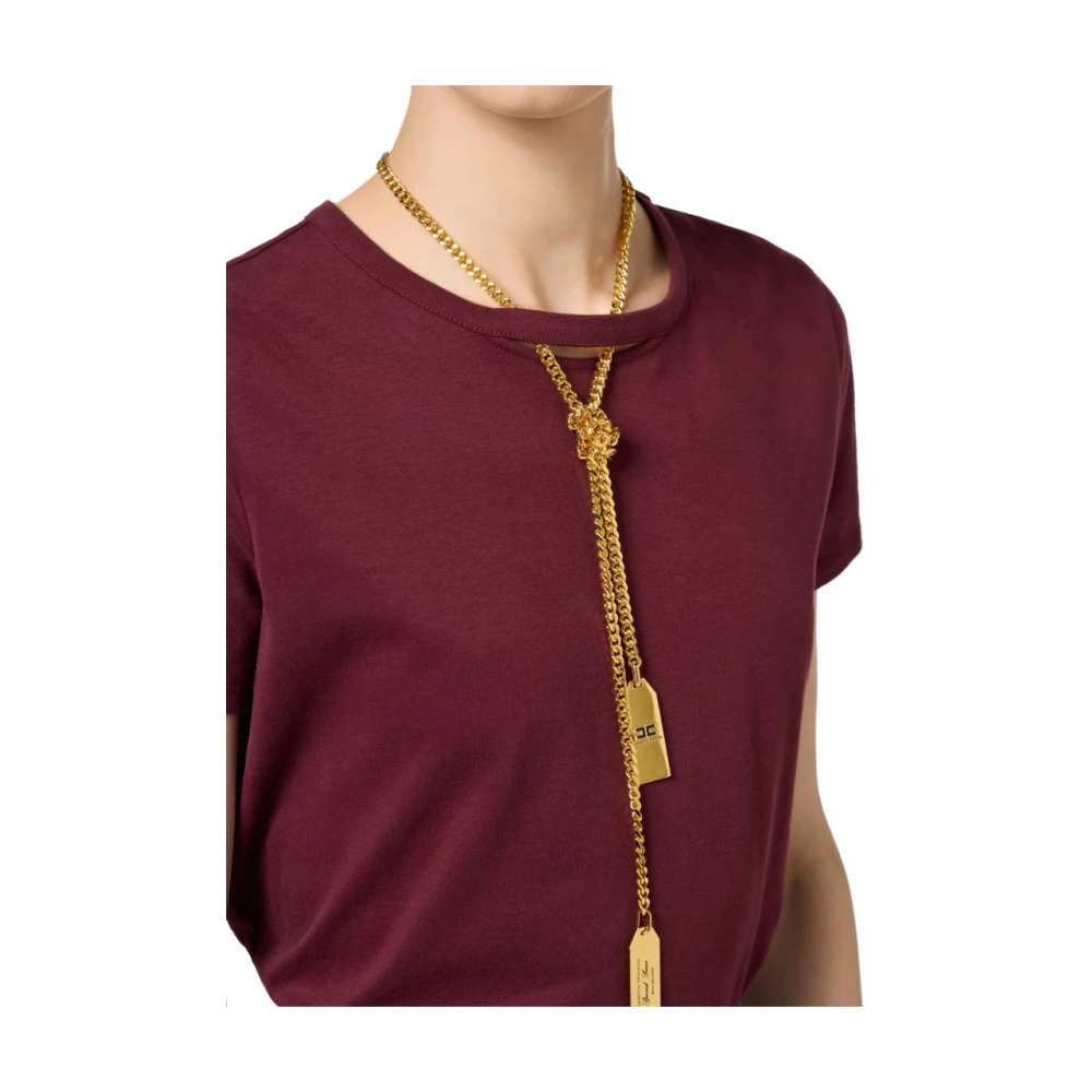 Elisabetta Franchi Katoenen Jersey T-shirt met Ketting Red Dames