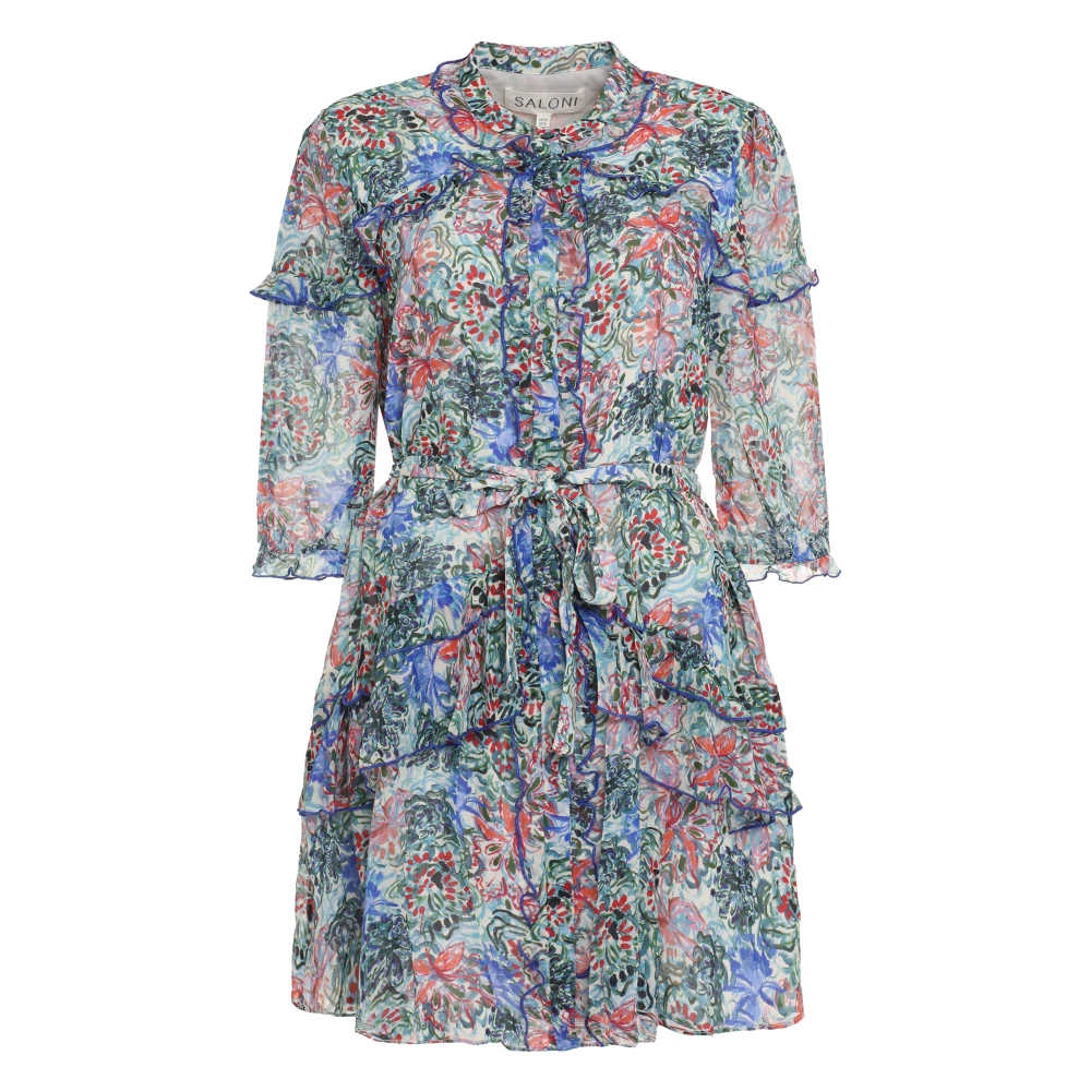 Saloni Gerimpeld Bloemen Zijden Overhemdjurk Multicolor Dames