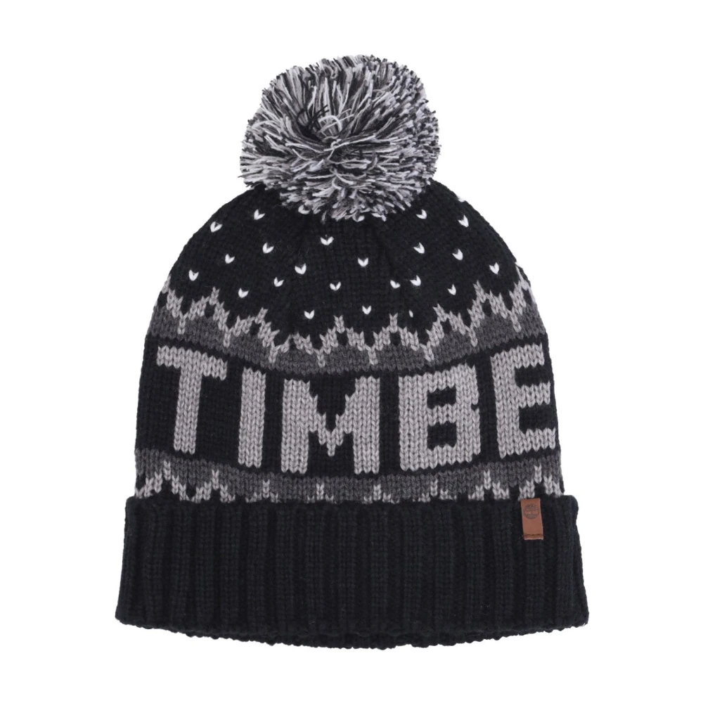 Timberland Svart Stickad Pom Pom Beanie Mössa Black, Herr