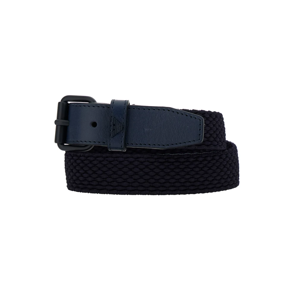 Emporio Armani Blauwe Gevlochten Stof en Leren Riem Blue Heren