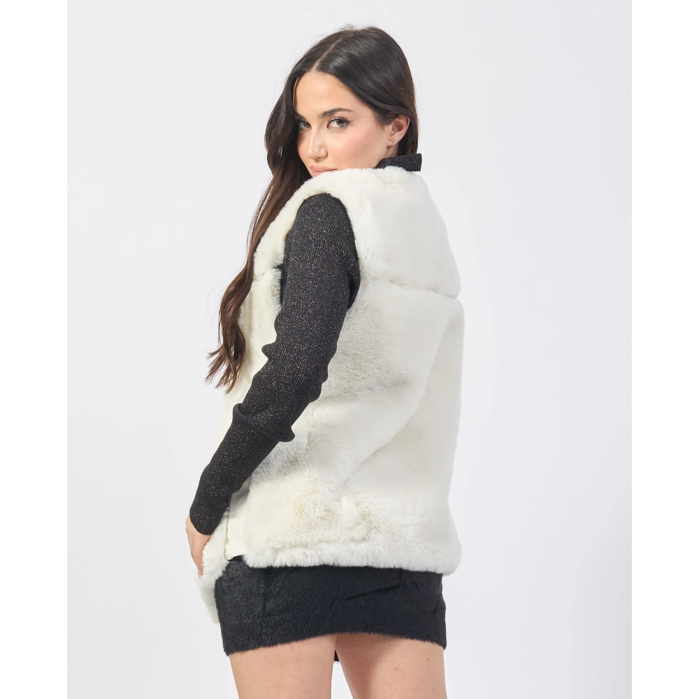 YES ZEE Mouwloze jas met imitatiebont White Dames