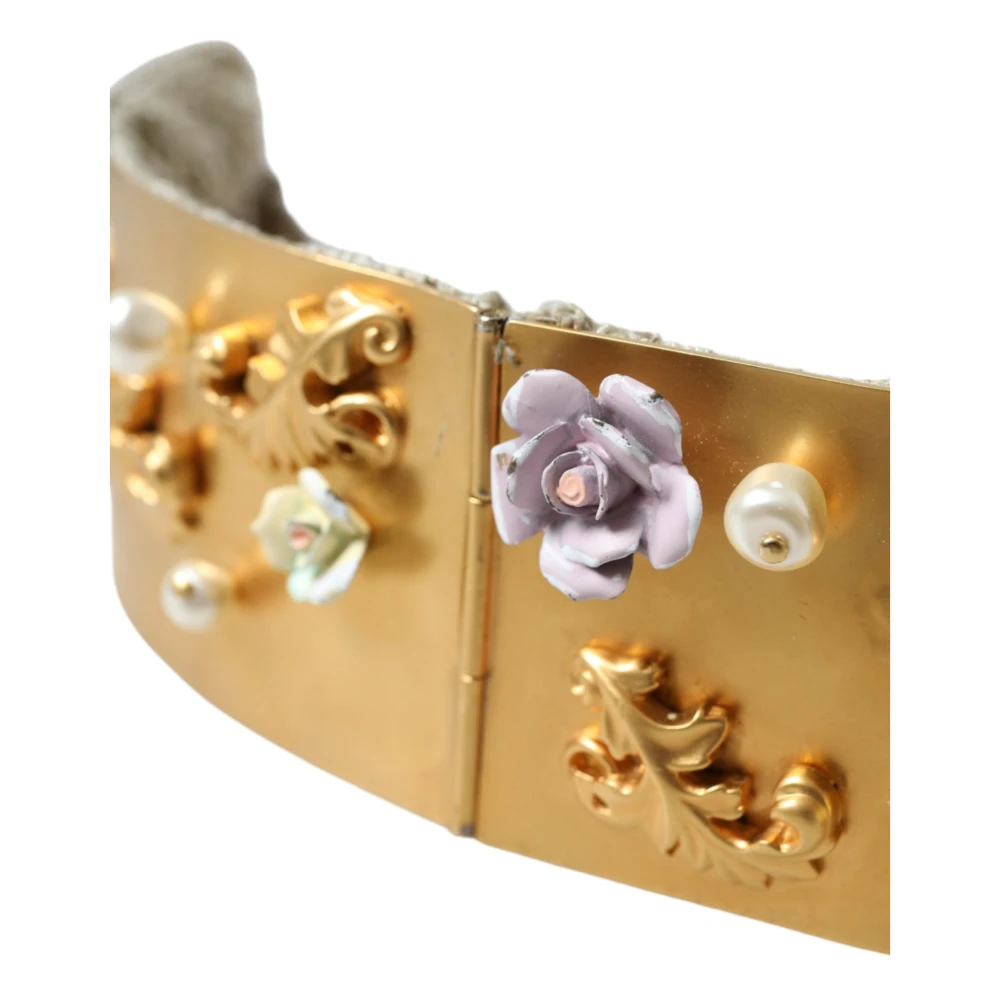 Dolce & Gabbana Elegante gouden parelriem met bloemenpatroon Yellow Dames