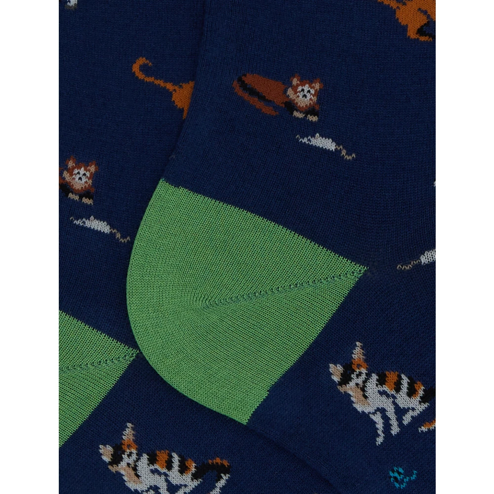 Gallo Korte blauwe katoenen sokken voor heren met kat muis en garenbal motief Multicolor Heren