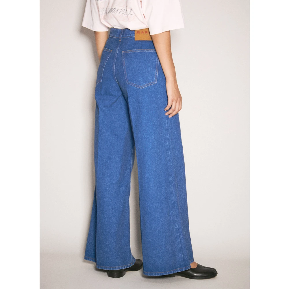 Marni Wide-leg Logo Patch Jeans Blue Dames