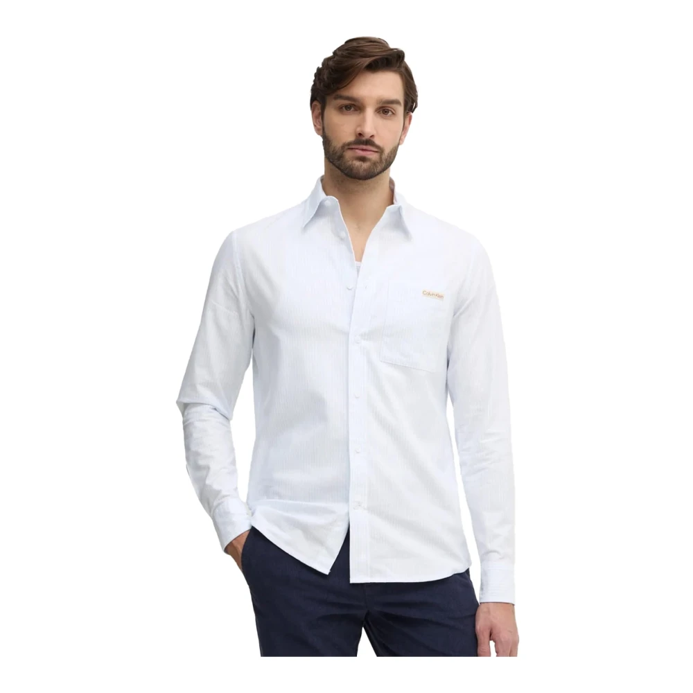 Calvin Klein Blauw Katoenen Overhemd Rechte Snit Blue Heren