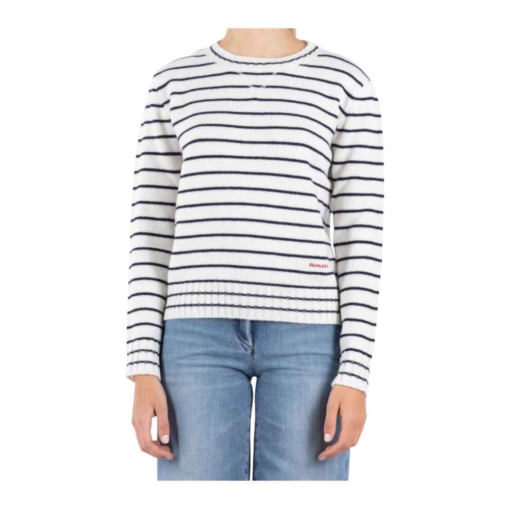 Seafarer Wit-Blauwe Wollen Trui White Dames