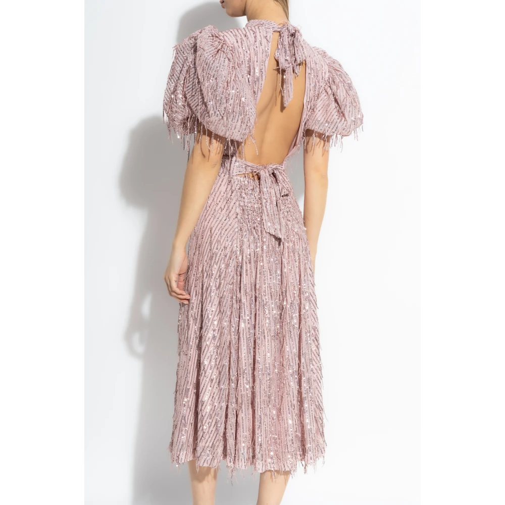 Rotate Birger Christensen Paillettenjurk met Franjes en Glinstering Pink Dames