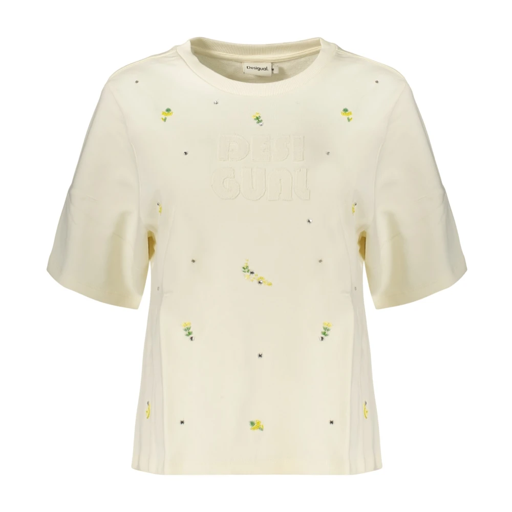 Desigual Vrouw Wit Tops Dames, L, Katoen, Oporto Sweater Met Korte Mouwen