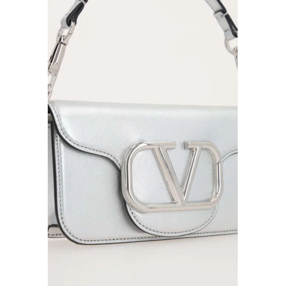 Valentino Garavani Zilveren Gelamineerde Leren Handtas met VLogo Detail Gray Dames