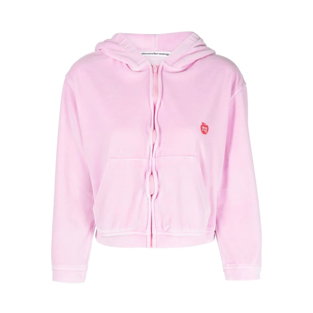 T by Alexander Wang Roze Velours Sweatshirt met Apple Logo Pink Dames