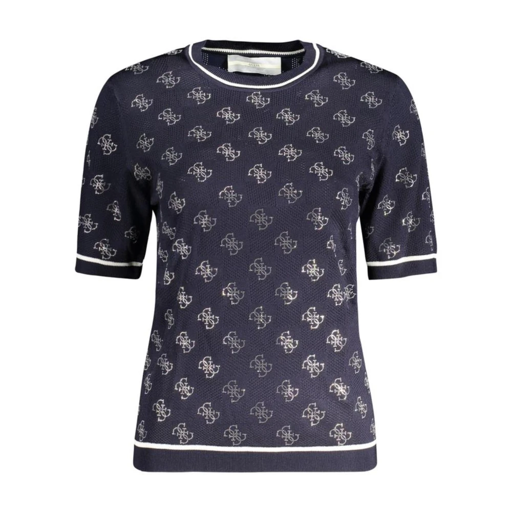 Guess Blauwe Viscose Sweater met Geribbelde Afwerking Blue Dames