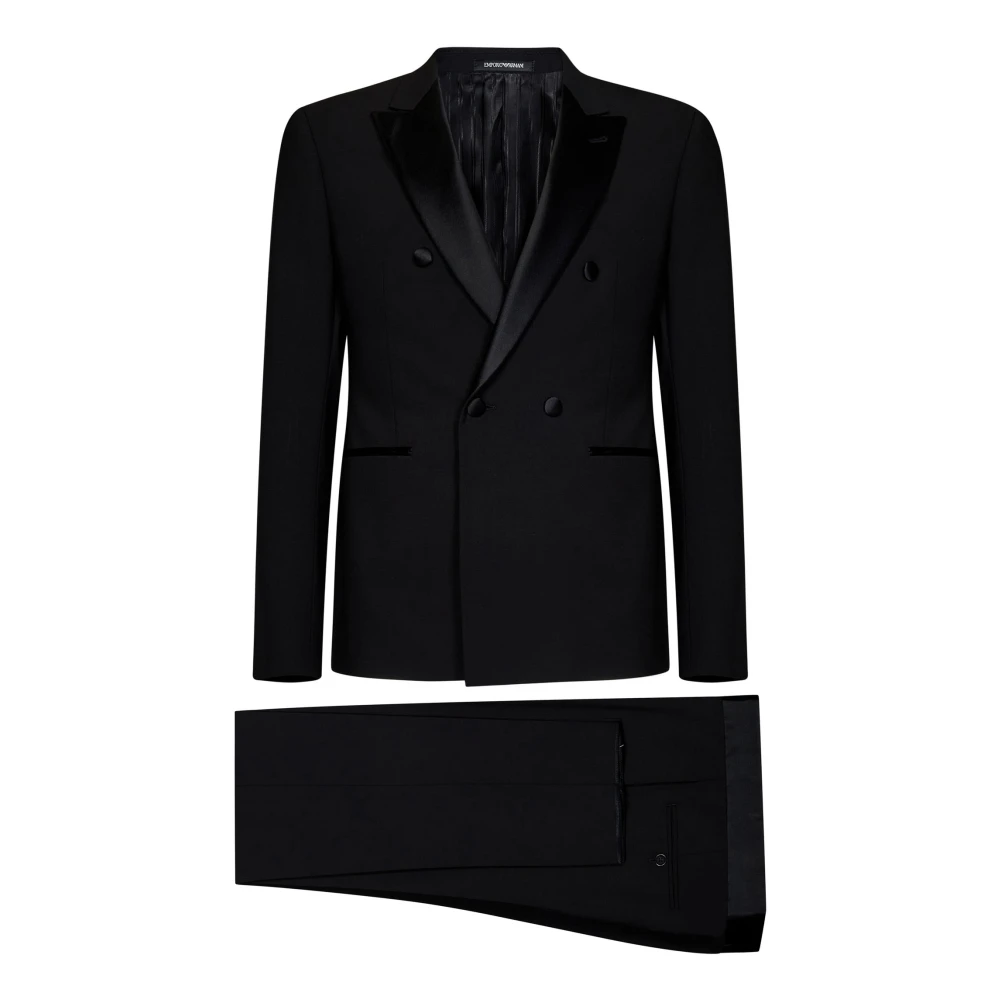 Emporio Armani Men's Black Single Breasted Suit With Satin Lapel - Double Breasted Suits - 3XL - Suits