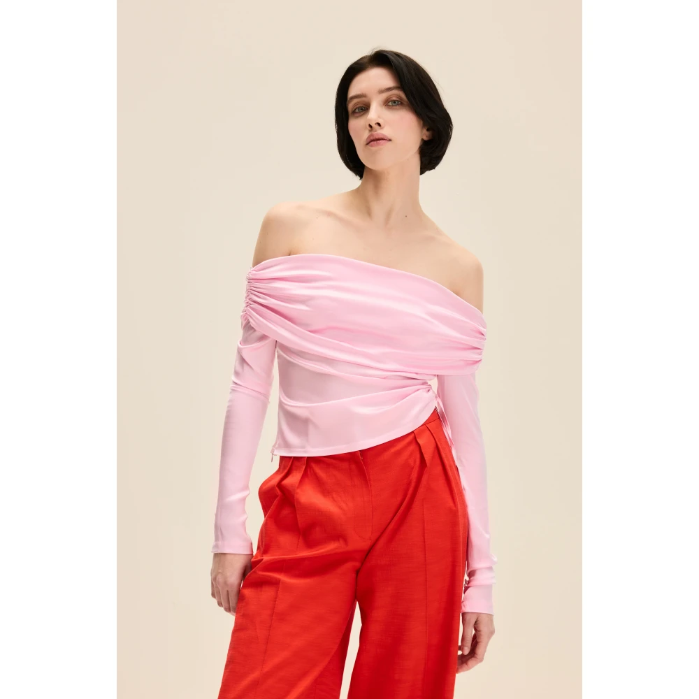 Jaaf Stijlvolle Roze Off-Shoulder Gerimpelde Top Pink Dames