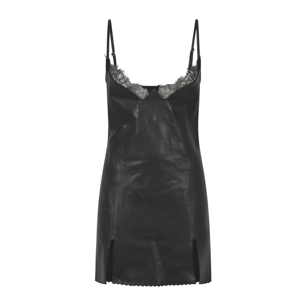 Blumarine Zwarte Geborduurde Leren Jurk Black Dames