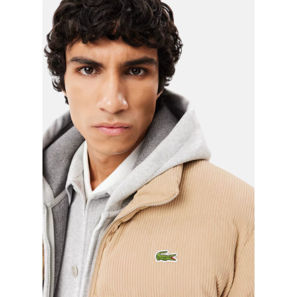 Lacoste Gewatteerde Ribfluwelen Jas Beige Heren