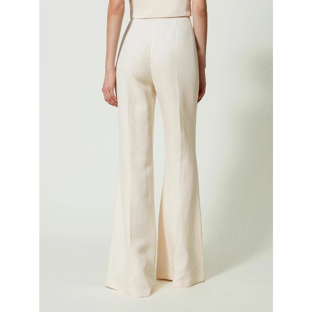 Twinset Witte Linnen Flare Broek White Dames