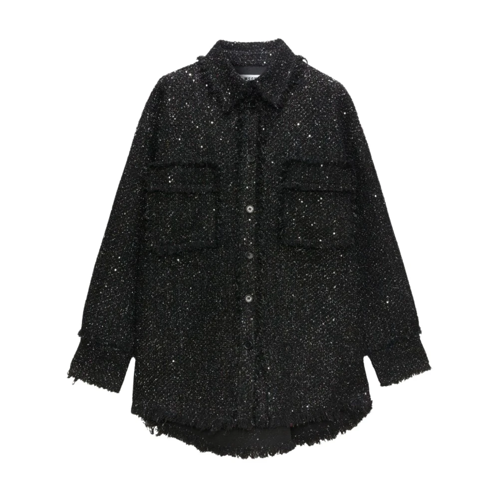 Msgm Zwart Tweed Paillet Overhemd Black Dames