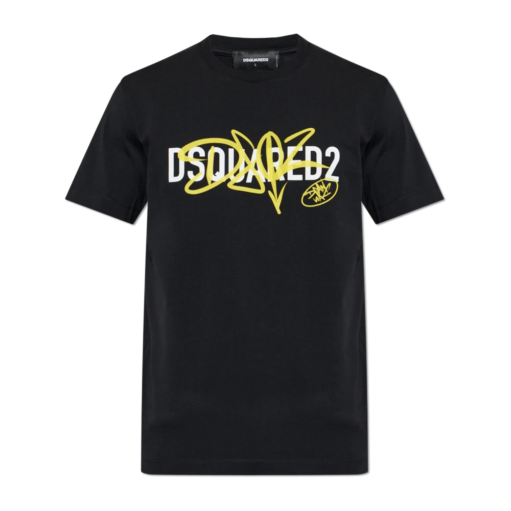 Dsquared2 , T-Shirts, Male, Black, Xl, T-Shirt With Printed Logo