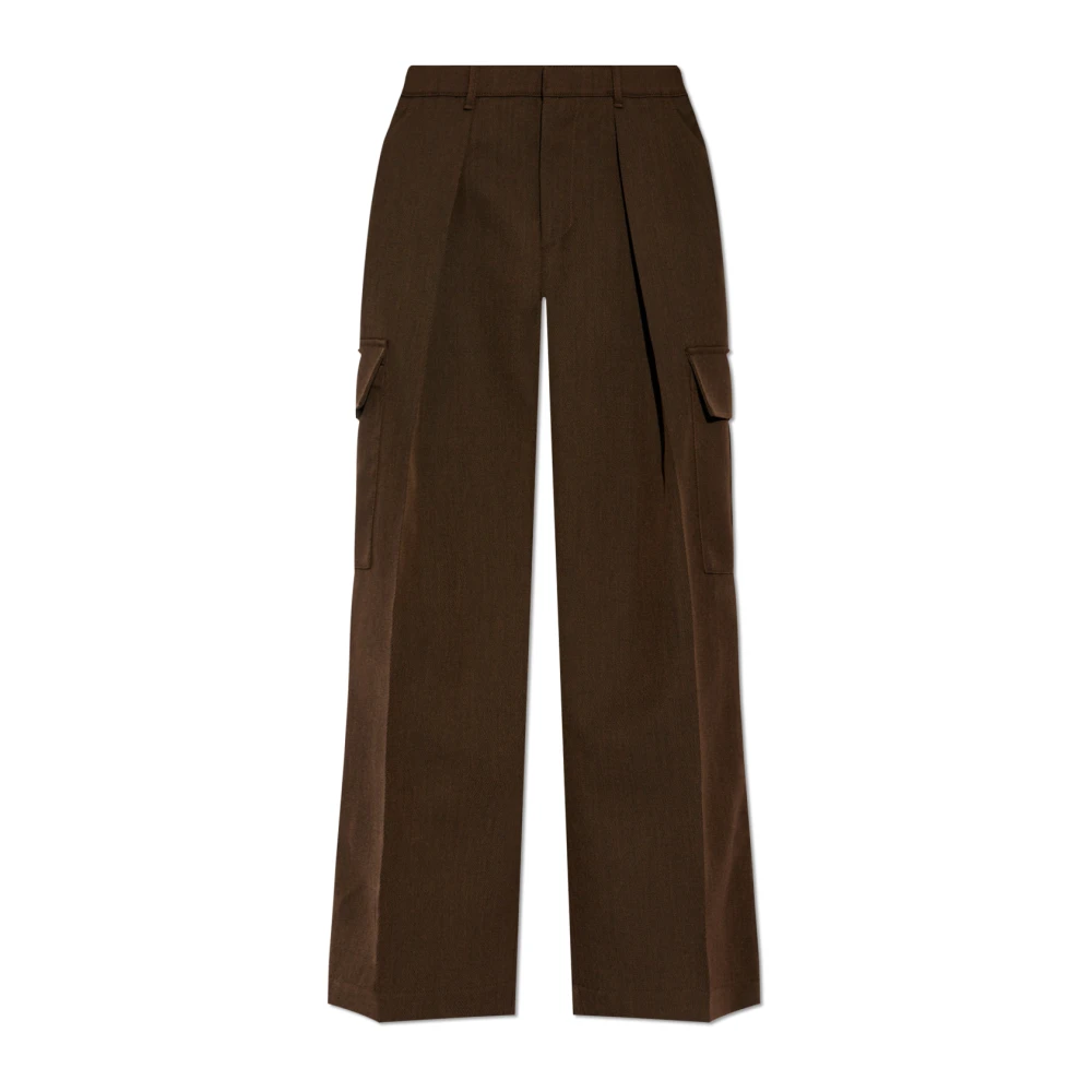 Burberry Women's Brown Wide Trousers, 2XS, High Waisted Cargo Wide Leg Trousers