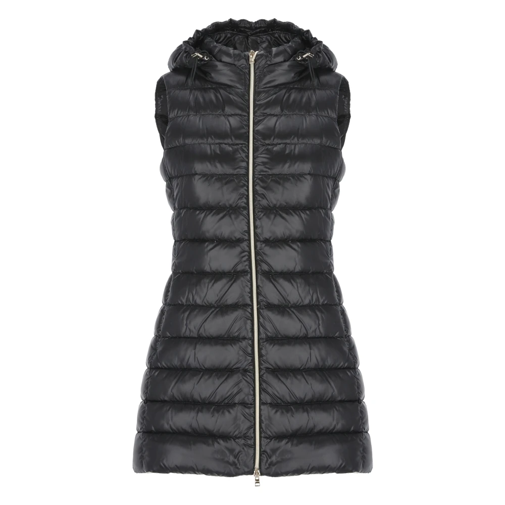 Herno Gewatteerde Zwarte Vest met Capuchon Black Dames