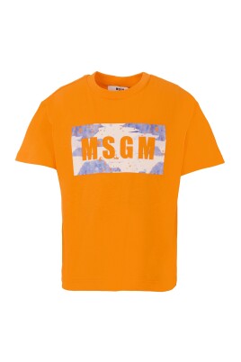 t-shirt-en-coton-orange-a-imprime-camouflage