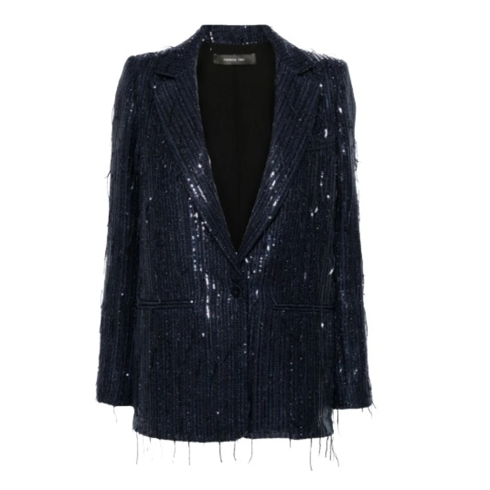 Federica Tosi Navy Pailletten Blazer Blue Dames