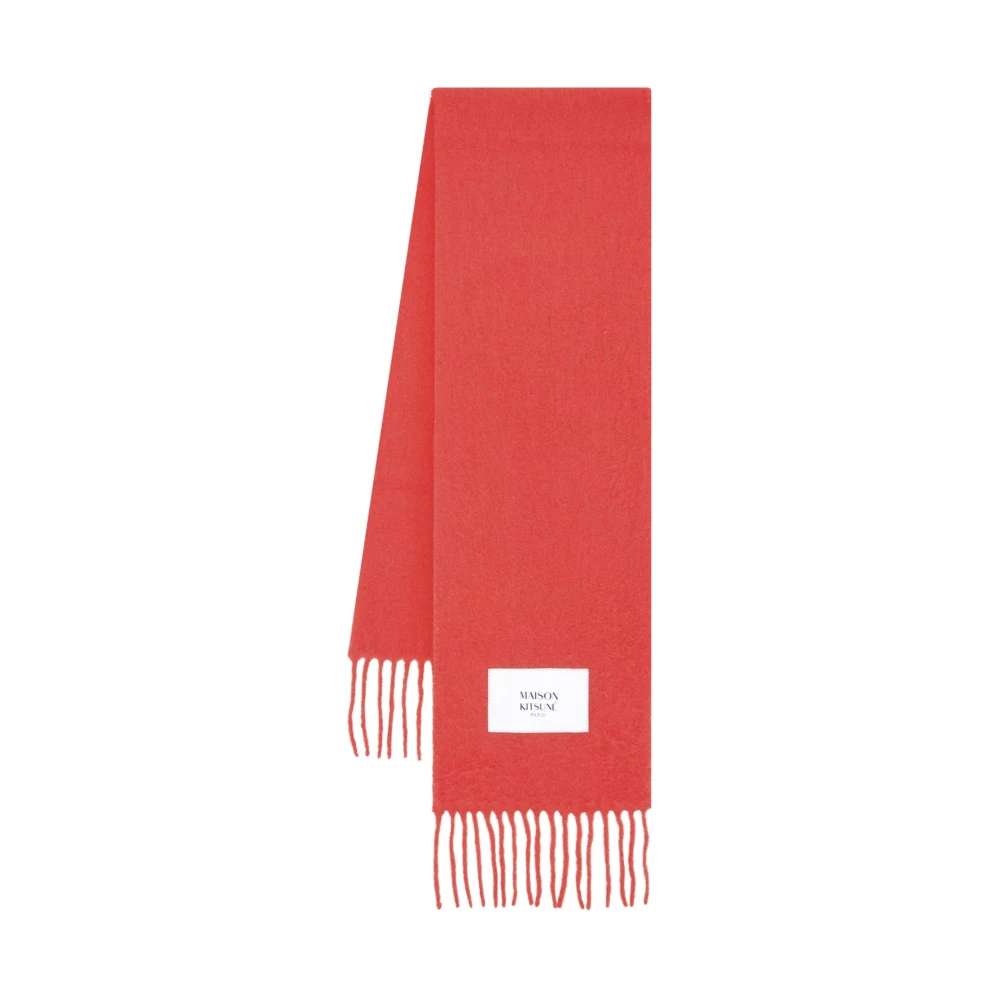 Maison Kitsuné Röd Alpacka Stickad Halsduk med Fransar Red, Herr