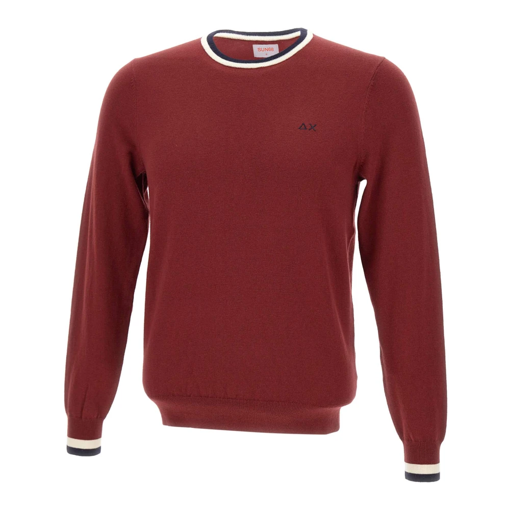 Sun68 Red Tipped Crew-Neck Jumper - Male - Round-Neck Knitwear - L - Knitwear