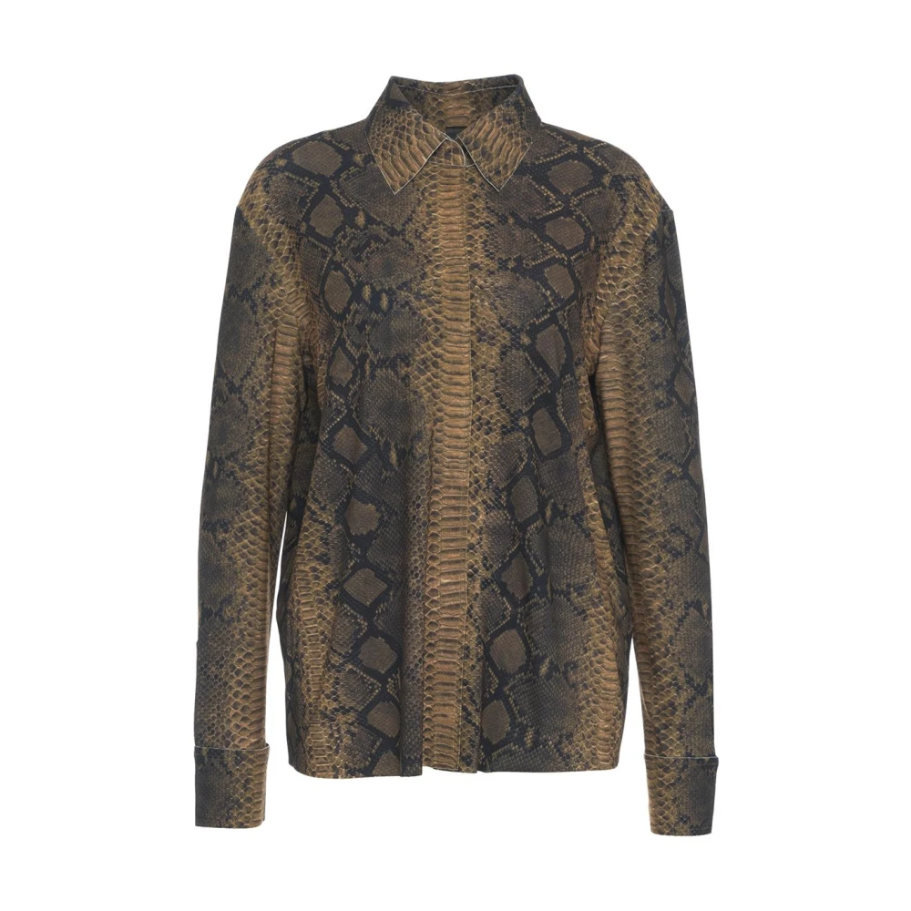 Norma Kamali Gele Stand Blouse Python Effect Brown Dames
