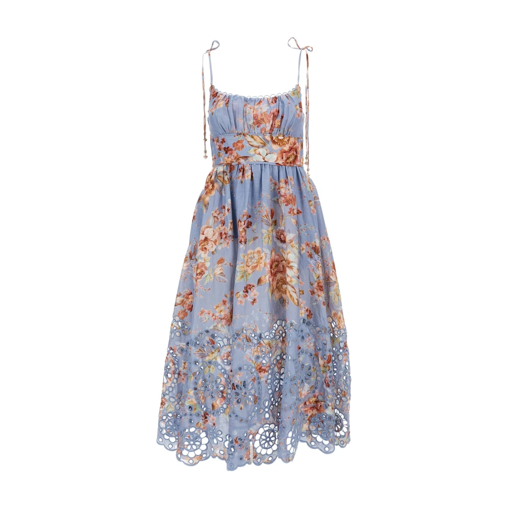Zimmermann Women's Multicolor Midi Dresses, M, Midi Floral Linen Dress