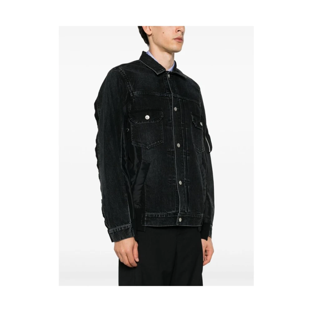 Sacai Zwarte Denim Patchwork Jas Black Heren
