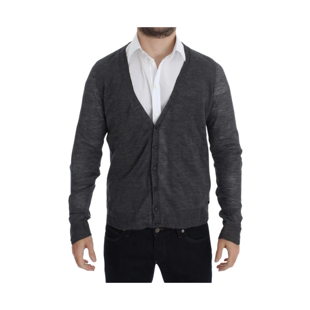 Costume National Men's Gray Elegant Wool Blend Cardigan Sweater