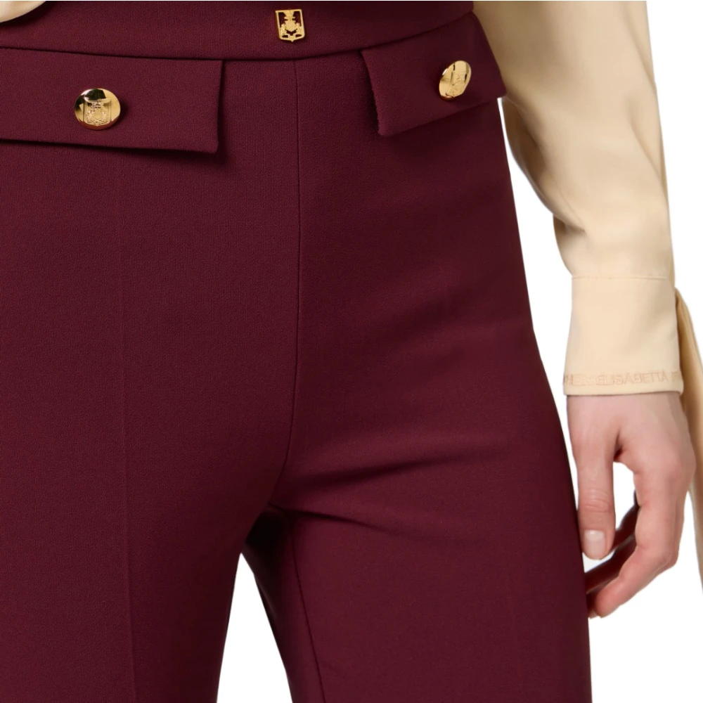 Elisabetta Franchi Logo Rivet Stretch Crepe Enkellange Broek Red Dames