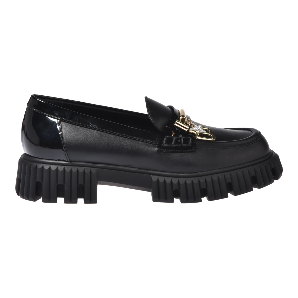 Baldinini Women's Black Leather And Patent Leather Loafers - Loafers - 6 Uk - Shoes