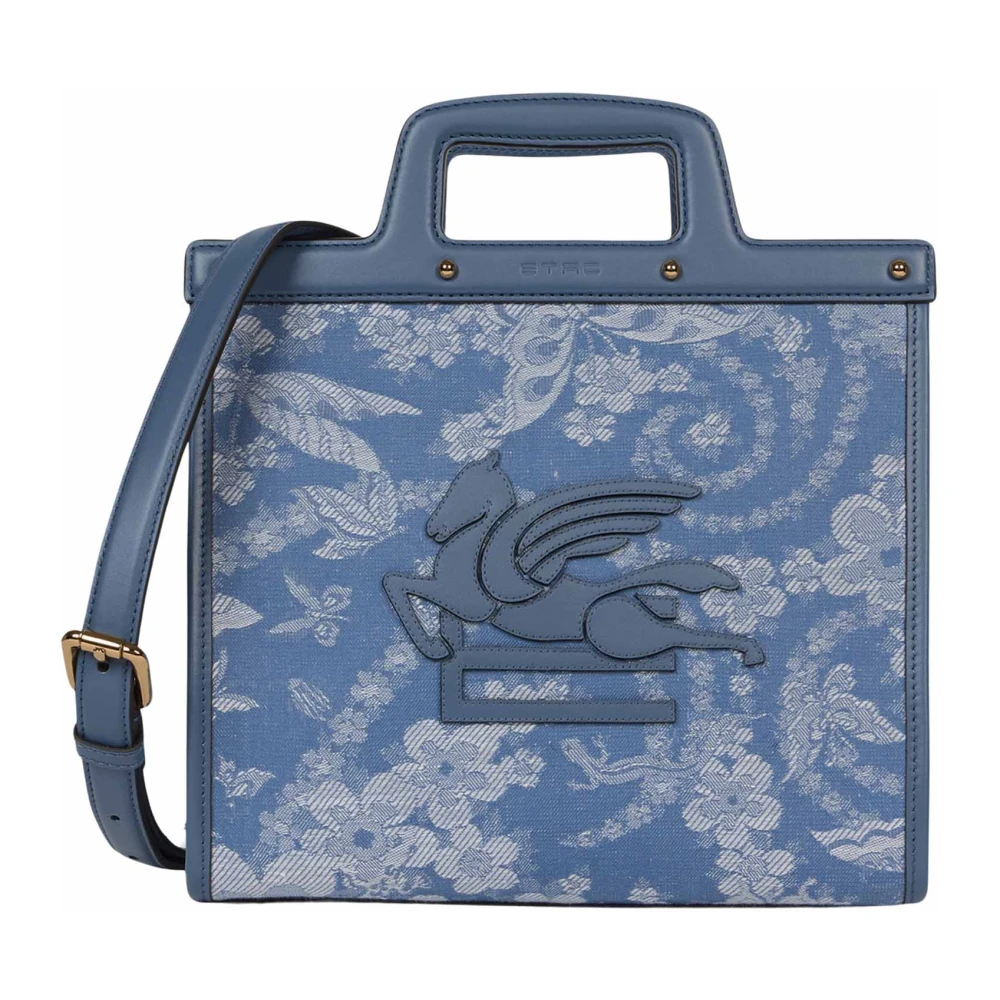 ETRO Blauwe Bloemen Jacquard Denim Handtas Blue Dames