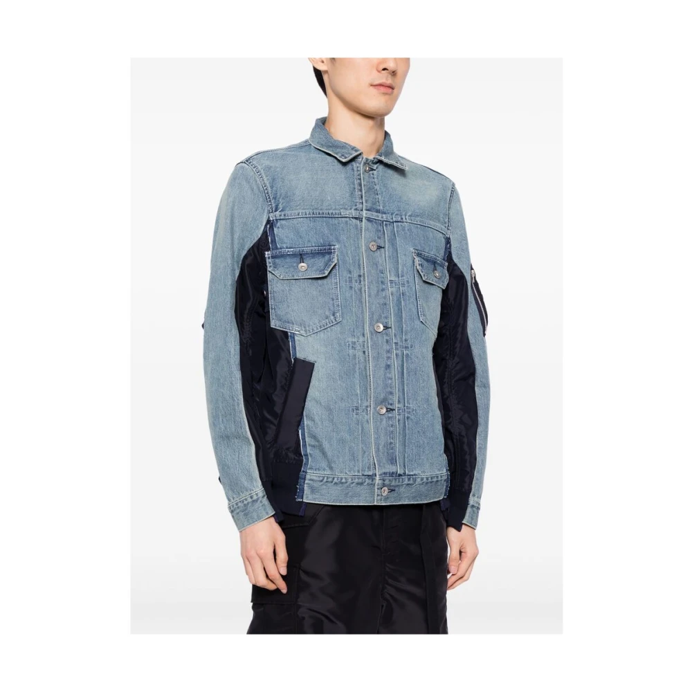 Sacai Denim Panelled Classic Collar Jack Blue Heren