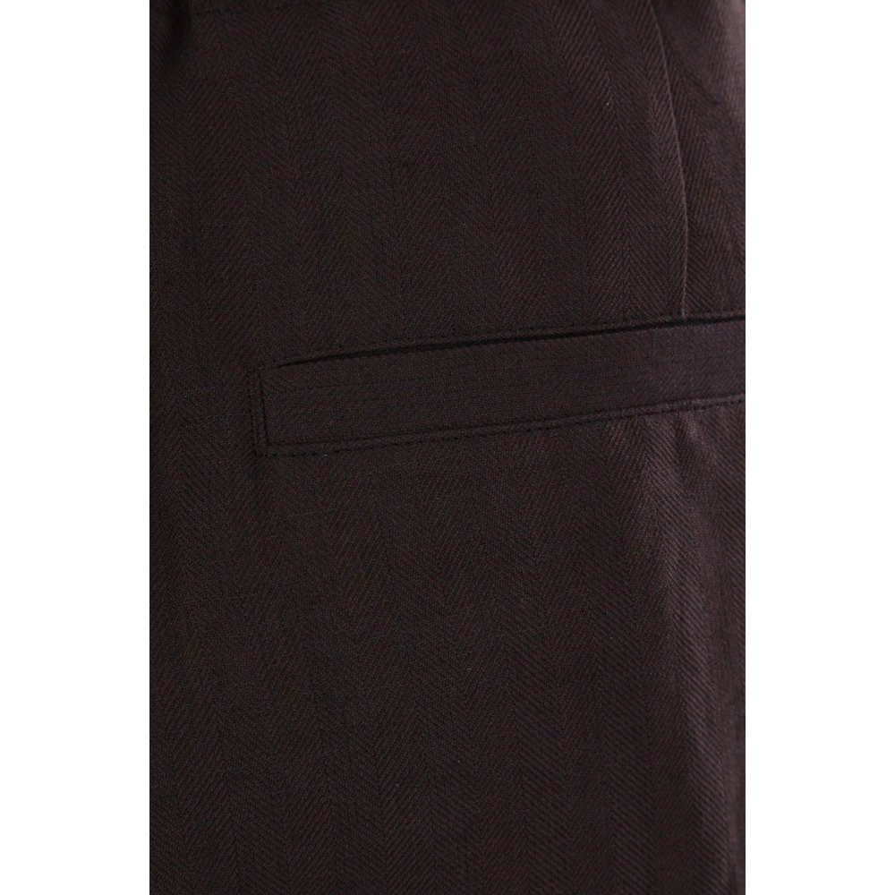 Dries Van Noten Wijde Pijp Linnen en Wol Broek Brown Heren