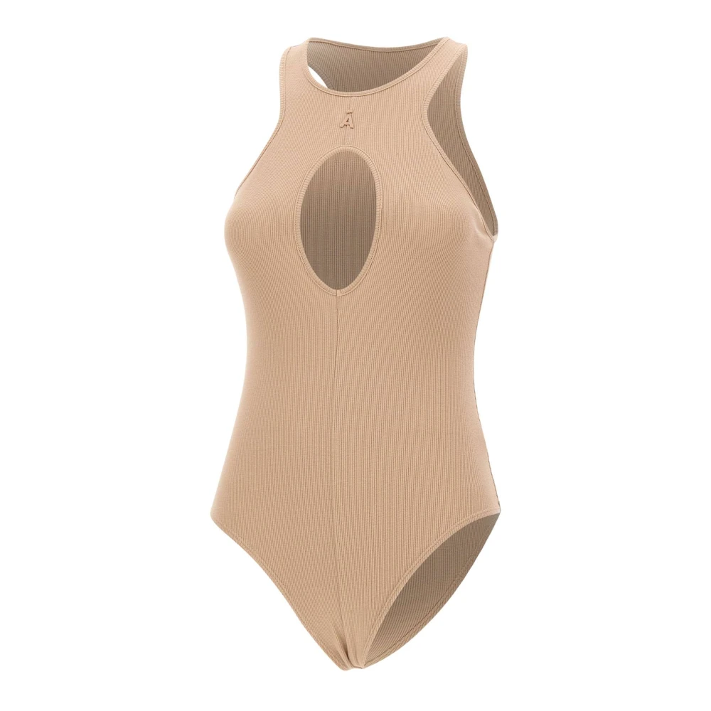 Andrea Adamo Beige Geribbeld Katoenen Bodysuit Beige Dames