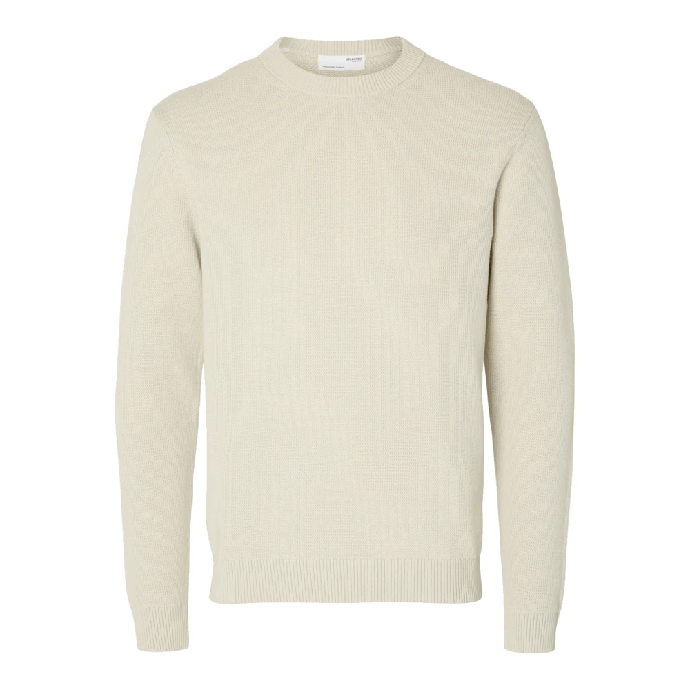 Selected Homme Elegante Geribbelde Ronde Hals Langarm Shirt Beige Heren