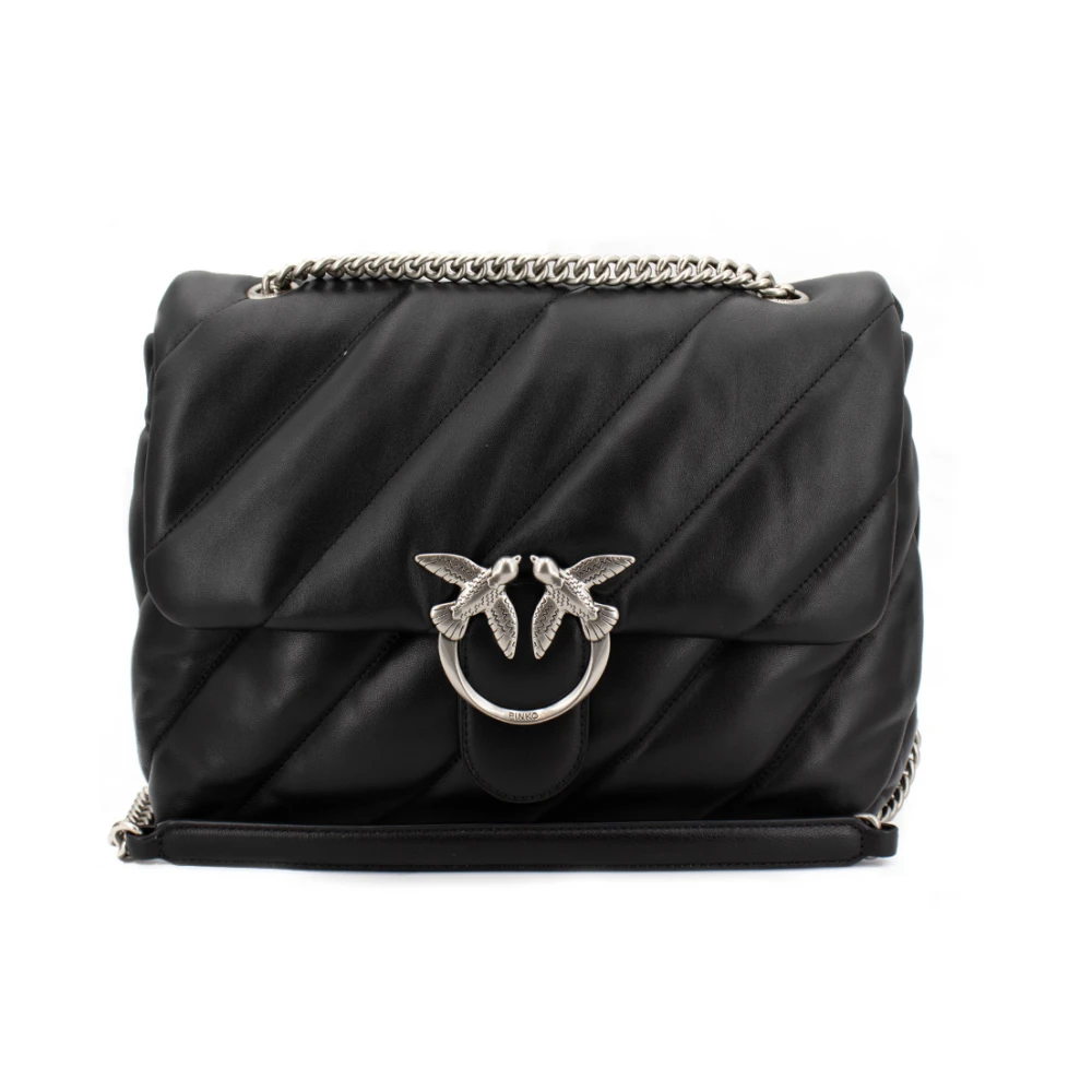 Pinko Gewatteerde Love Birds Leren Schoudertas Black Dames