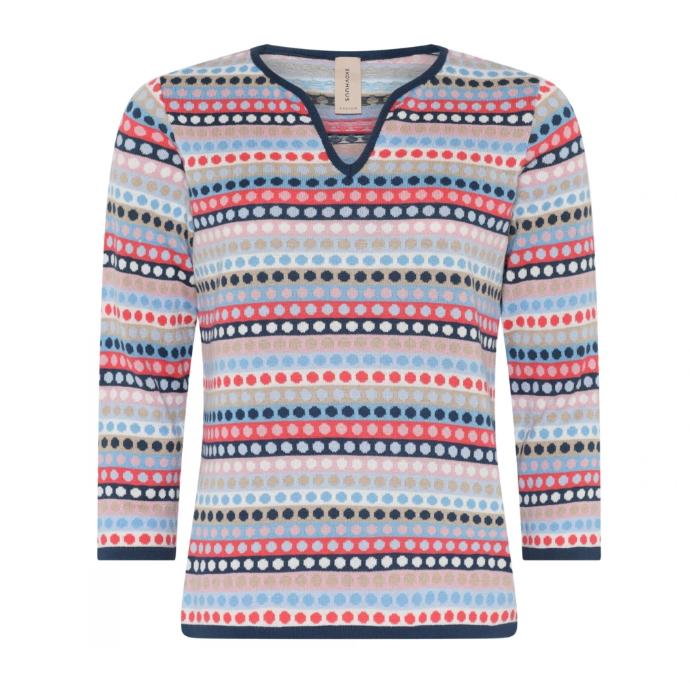 Skovhuus Gestippelde 3 4 Mouw Pullover Blouse Blauw Roze Multicolor Dames