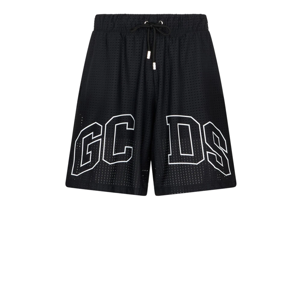 Gcds Men's Black Beachwear, 2XS, Sporty Shorts With Logo Details